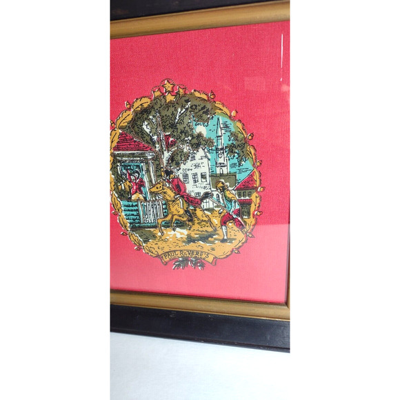 3 Vintage Fabric 3-D Retro Art Prints Paul Revere Ben Franklin George Washington - Picture 6 of 8
